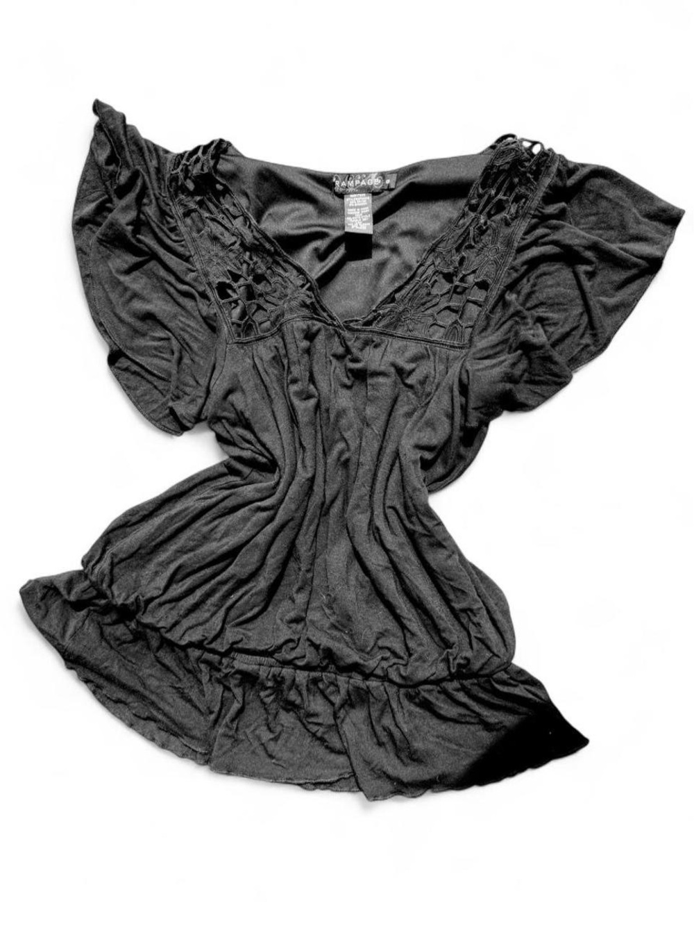 Rampage Black Crochet Yoke Flutter Sleeve Top